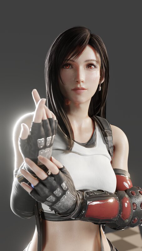 Female Character in Armor — Black, Serious, 3d Render, Gloves