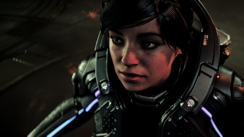 Female Character in Armor — Black, Serious, 3d Render, Helmet