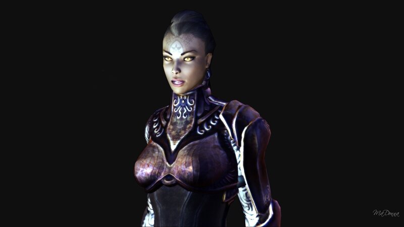 Female Character in Armor — Black, Serious