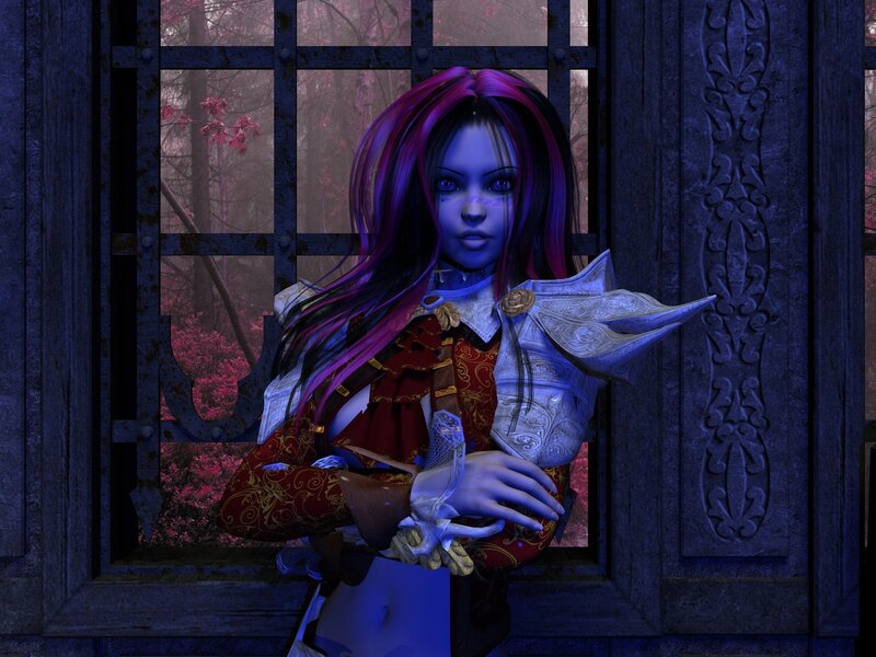 Female Character in Armor — Blue, Dark