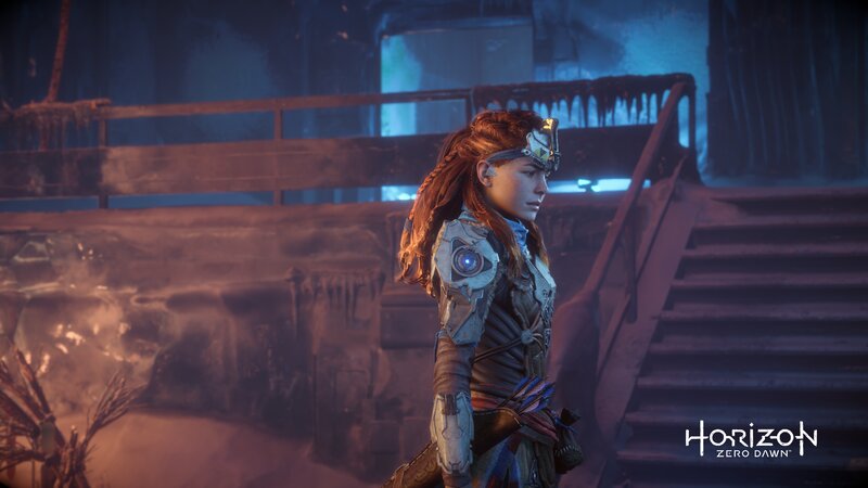 Female Character in Armor — Blue, Dramatic, Night, 3d Render, Stairs