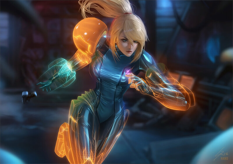 Female Character in Armor — Blue, Dramatic, Night, Digital Art, Blonde Hair