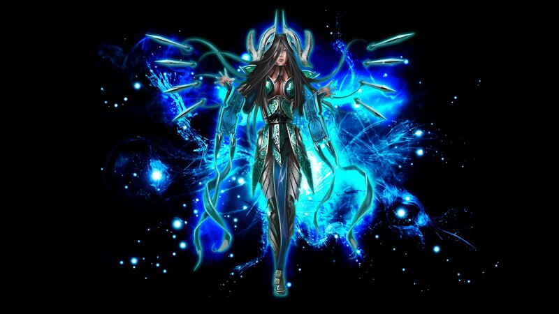 Female Character in Armor — Blue, Dramatic, Night, Digital Art, Energy