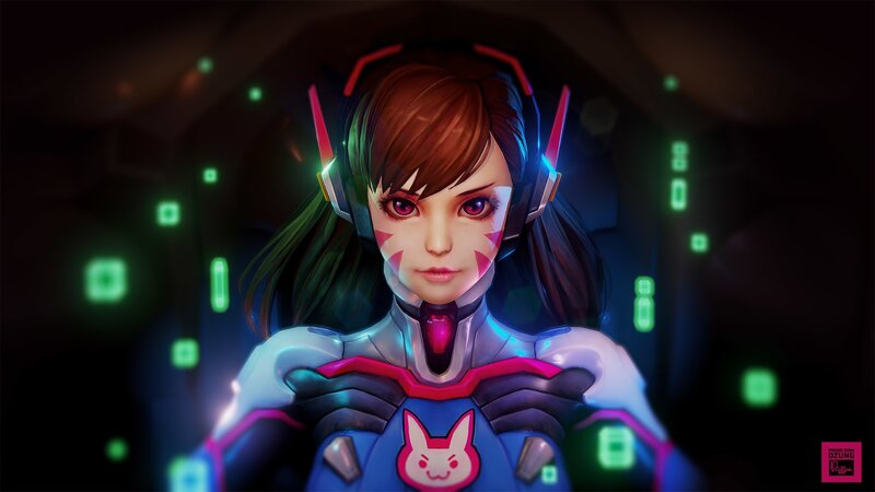 Female Character in Armor — Blue, Dramatic, Night, Digital Art, Headset