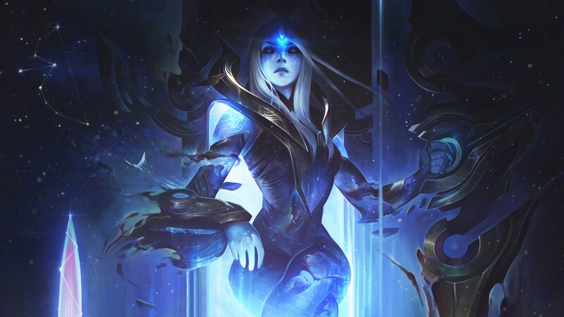 Female Character in Armor — Blue, Dramatic, Night, Digital Art, Sword