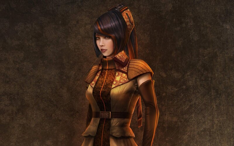 Female Character in Armor — Brown, Dramatic, Digital Art, Hair