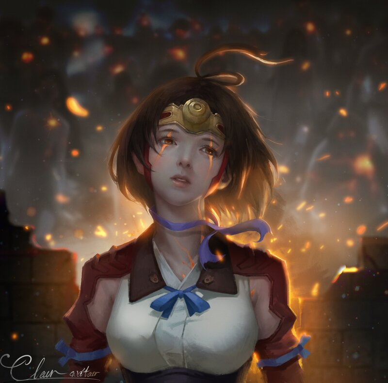 Female Character in Armor — Brown, Dramatic, Night, Digital Art
