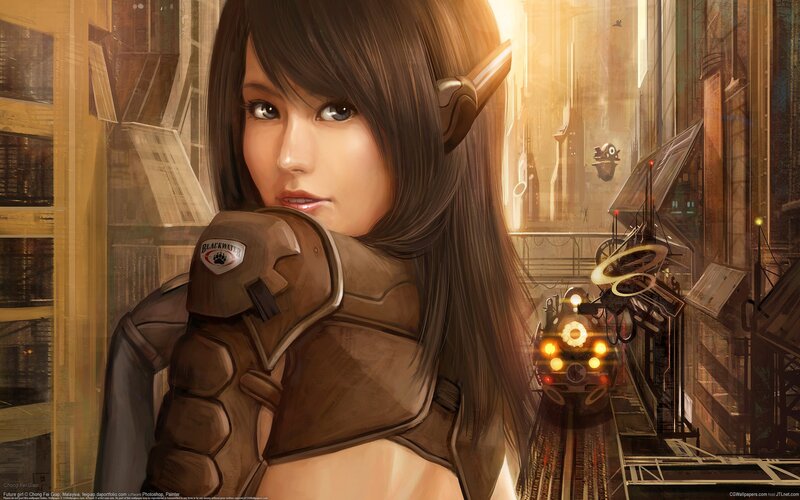 Female Character in Armor — Brown, Dramatic, Sunset