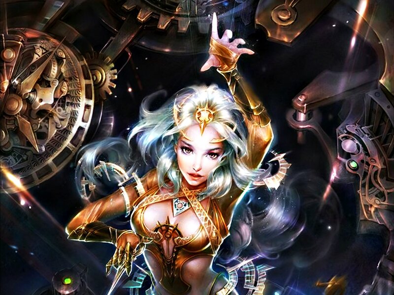 Female Character in Armor — Gold, Dramatic, Night