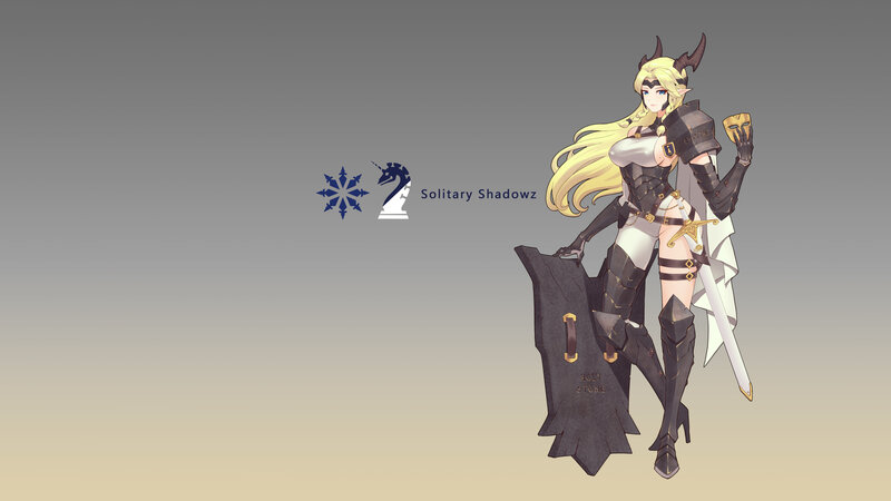 Female Character in Armor — Gray, Dramatic, Digital Art, Sword