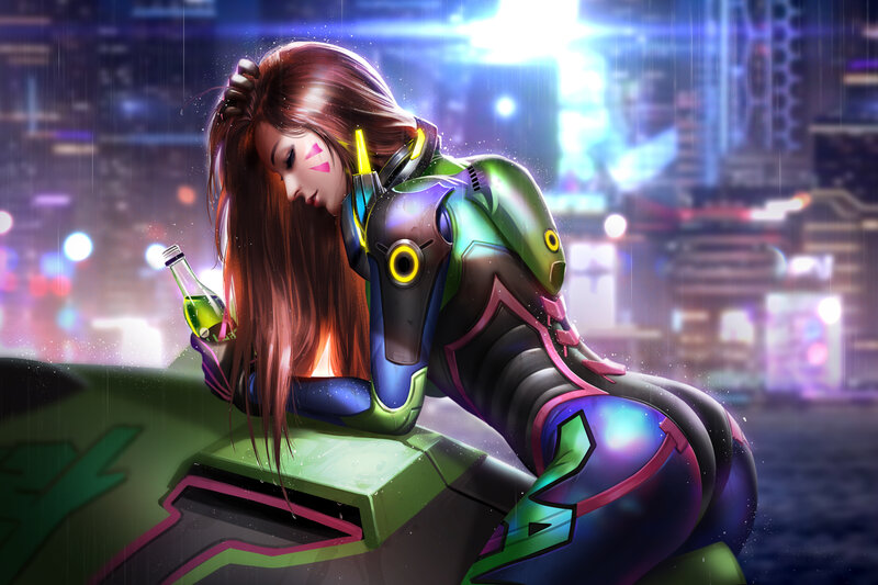 Female Character in Armor — Green, Dramatic, Night, Digital Art