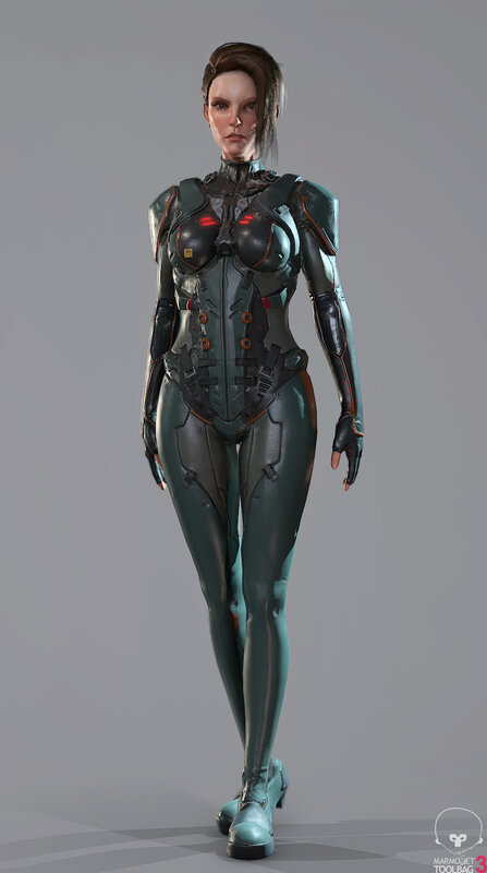 Female Character in Armor — Green, Neutral