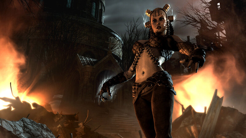 Female Character in Armor — Orange, Dark, Dramatic