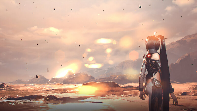 Female Character in Armor — Orange, Dramatic, Sunset, Digital Art