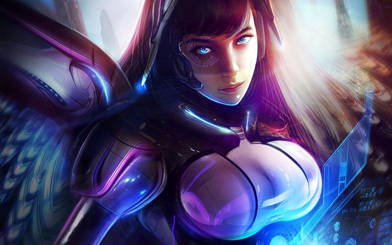 Female Character in Armor — Purple, Dramatic, Digital Art, Helmet
