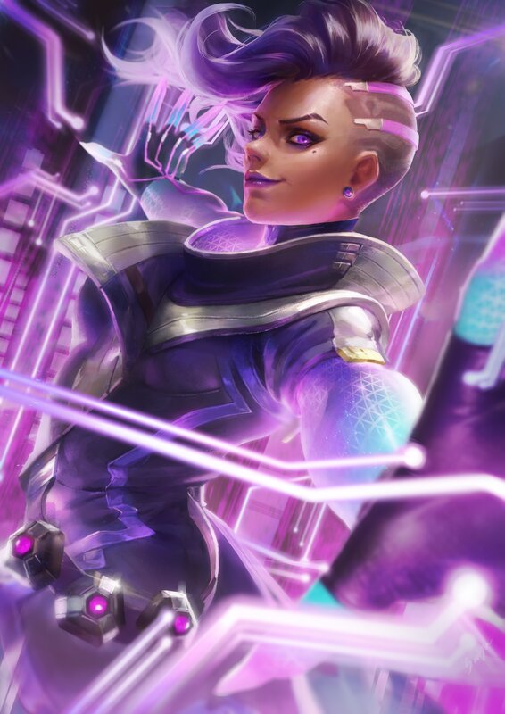 Female Character in Armor — Purple, Dramatic, Digital Art, Purple Lights