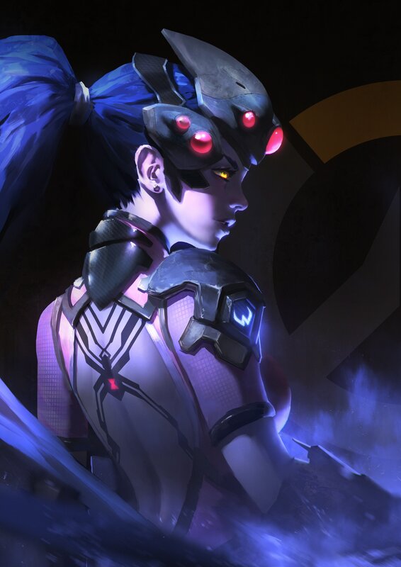 Female Character in Armor — Purple, Dramatic, Night, Digital Art, Helmet