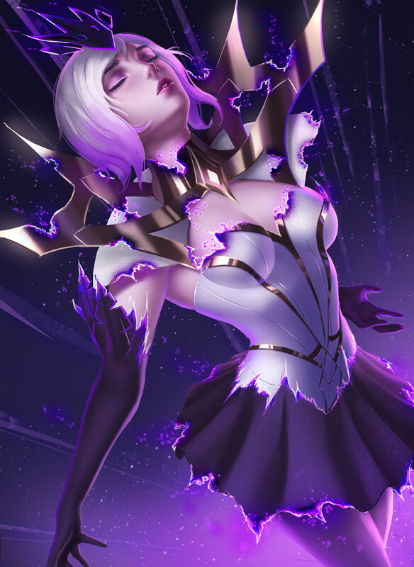 Female Character in Armor — Purple, Dramatic, Night, Digital Art, Purple Energy