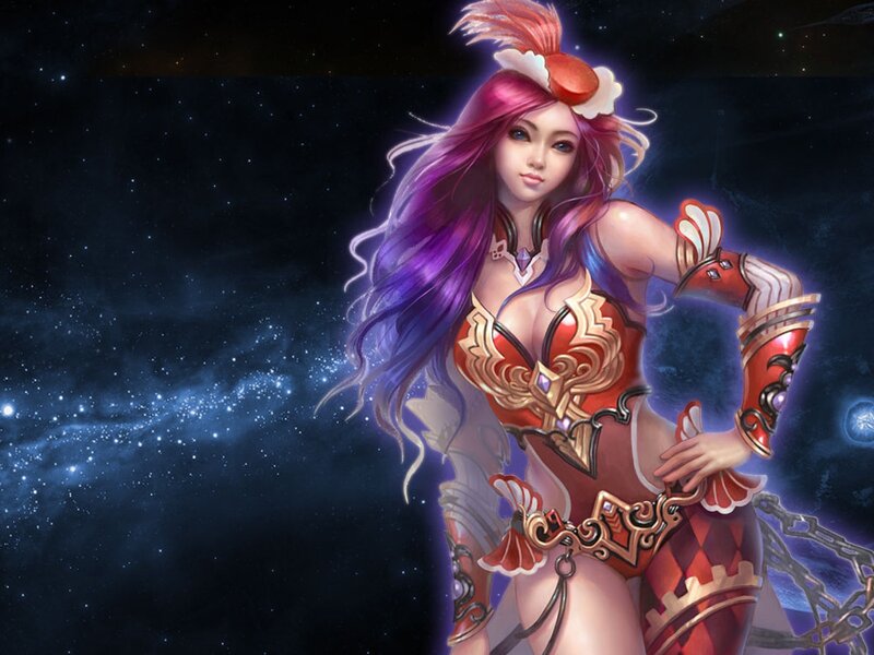 Female Character in Armor — Purple, Dramatic, Night, Digital Art, Space