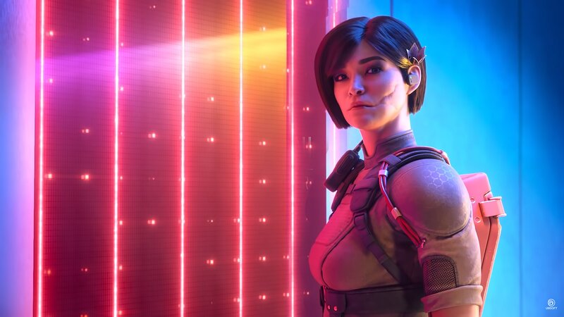 Female Character in Armor — Red, Dramatic, 3d Render, Neon Lights