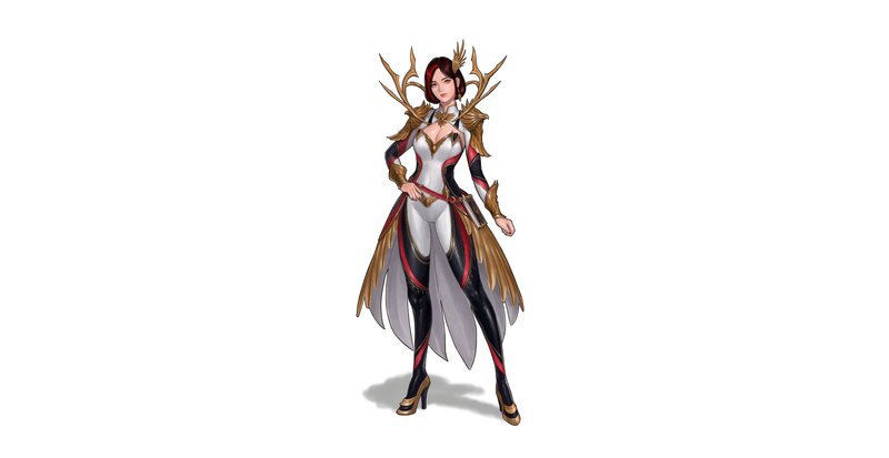 Female Character in Armor — White, Confident, Digital Art