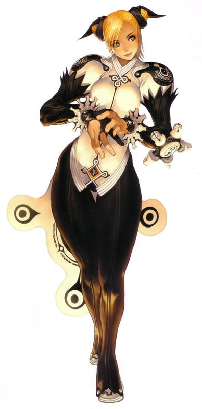 female character in black and white outfit