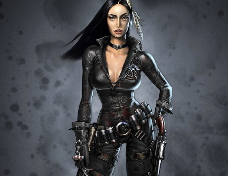 Female Character in Black Armor — Dramatic