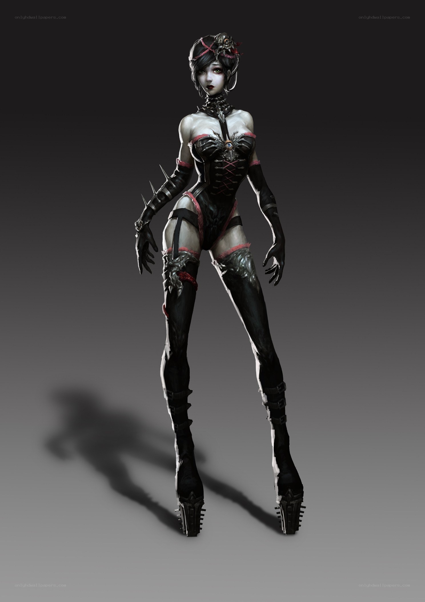 female character in black armor