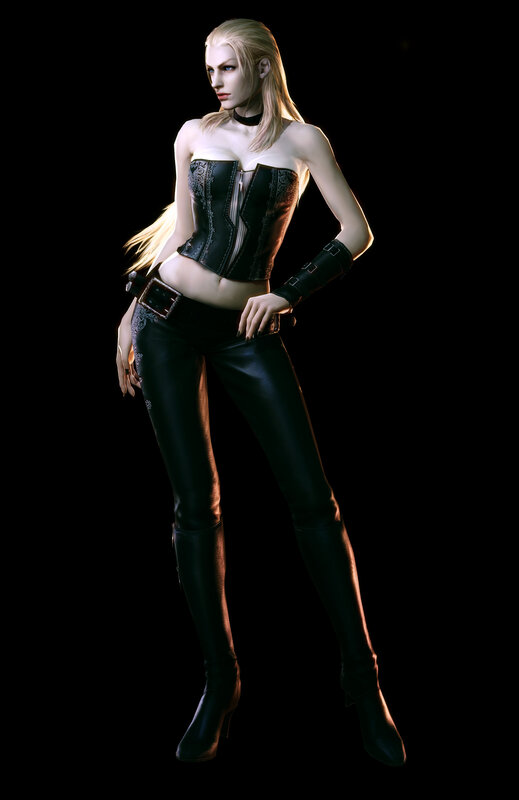 female character in black corset
