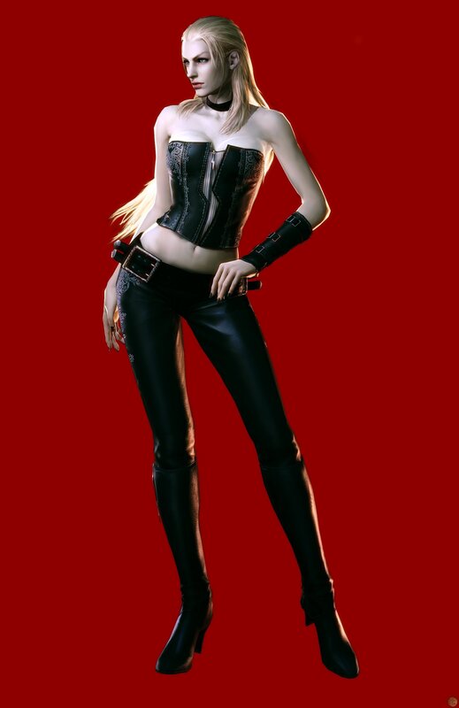female character in black corset