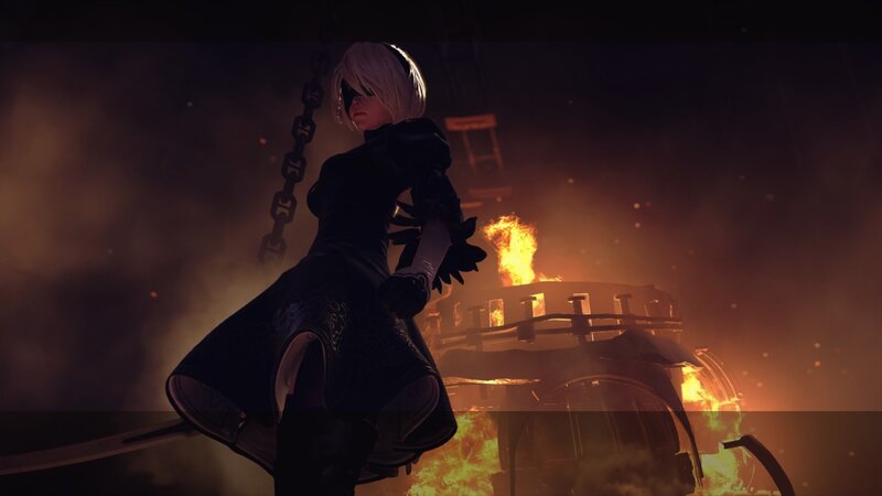 Female Character in Black Dress — Dramatic, Night