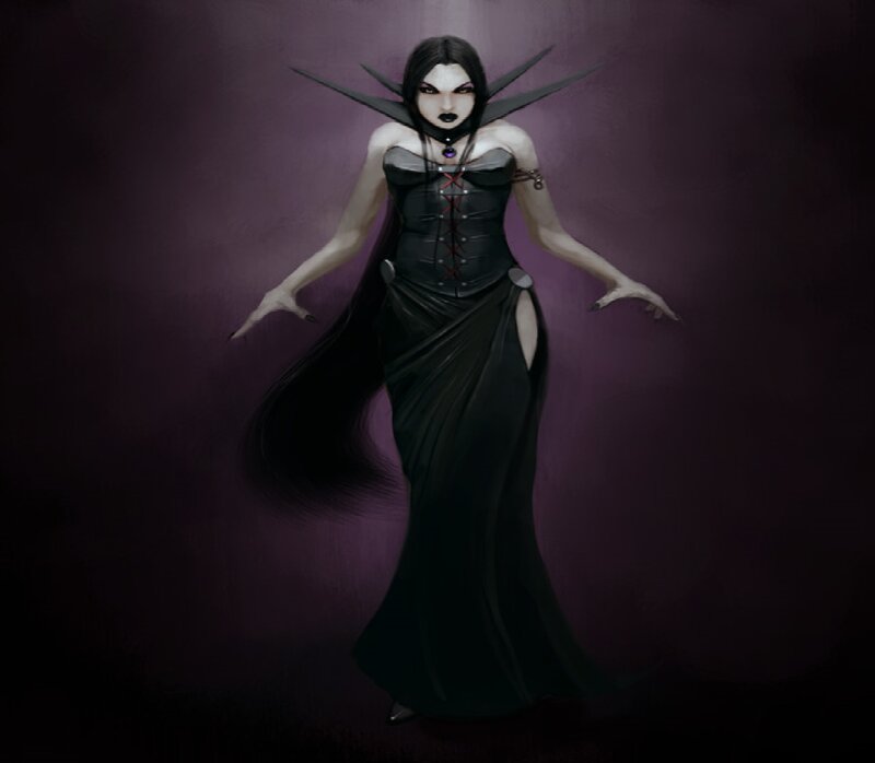 Female Character in Black Dress — Dramatic