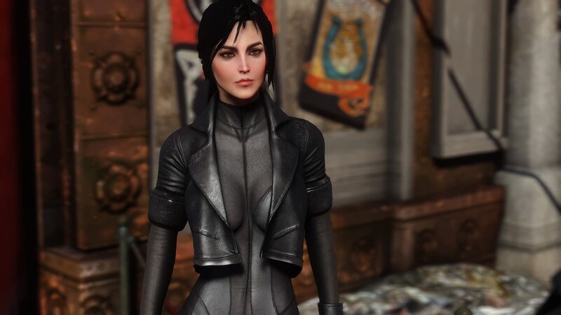 Female Character in Black Jacket — Serious