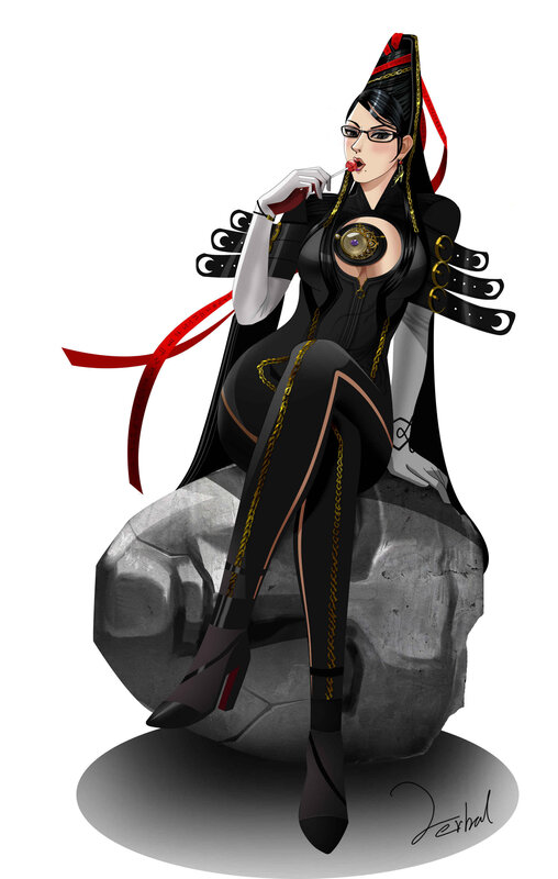 female character in black outfit