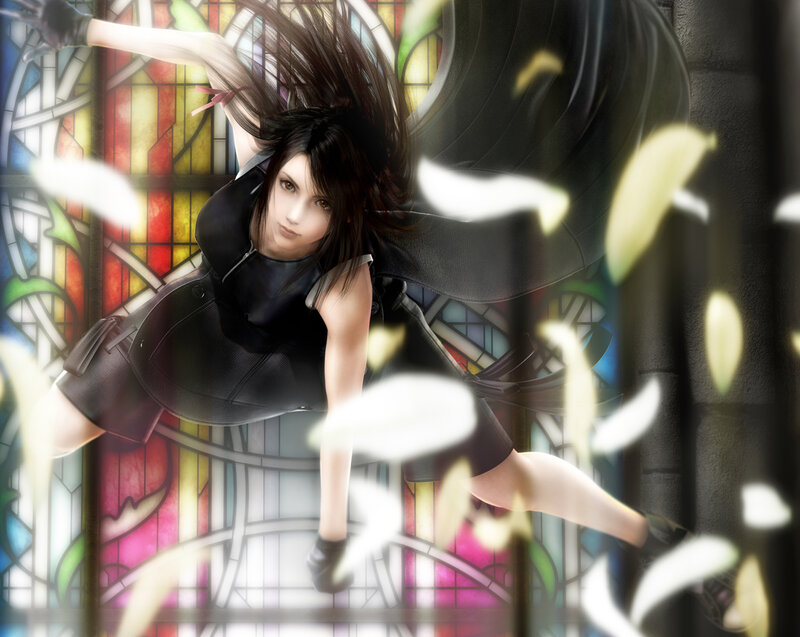 Female Character in Black Outfit — Dramatic, Digital Art, Stained Glass