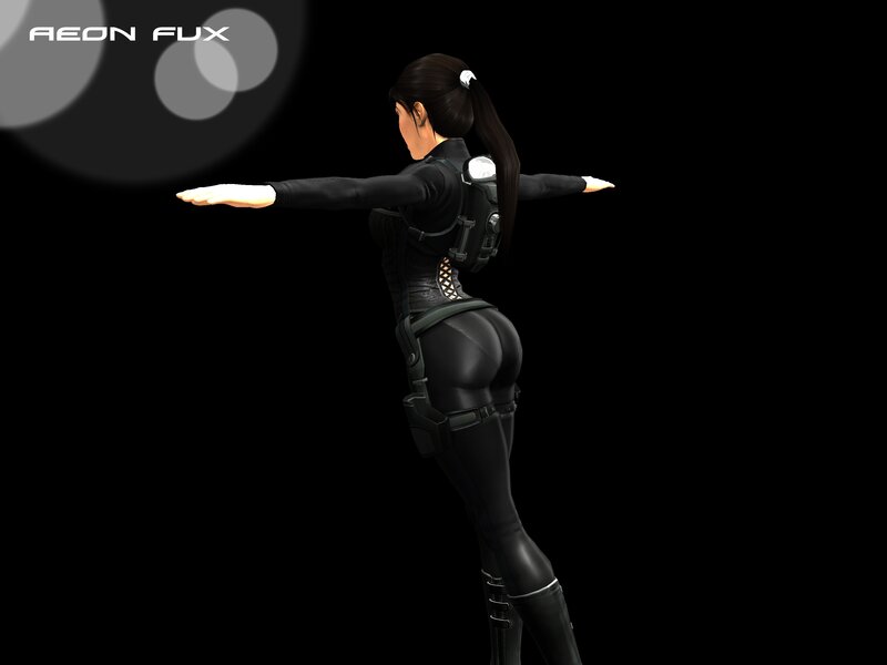 female character in black suit