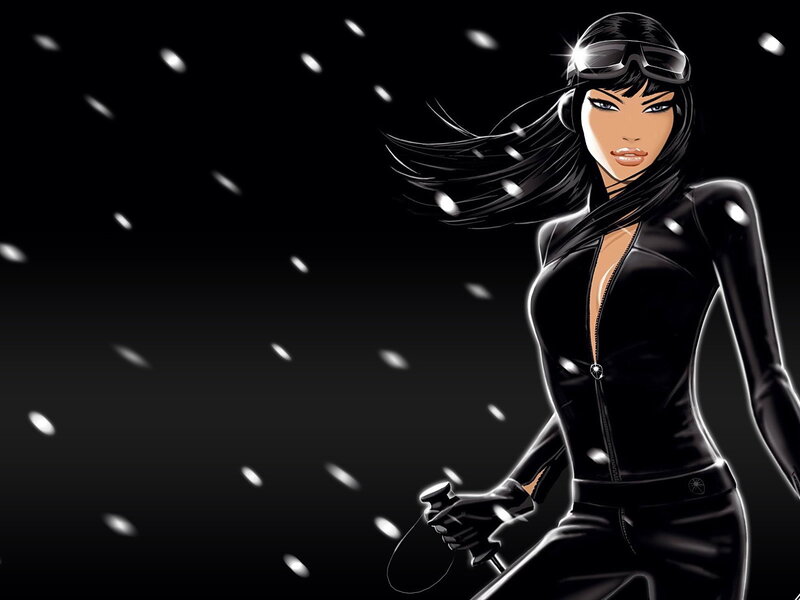 female character in black suit