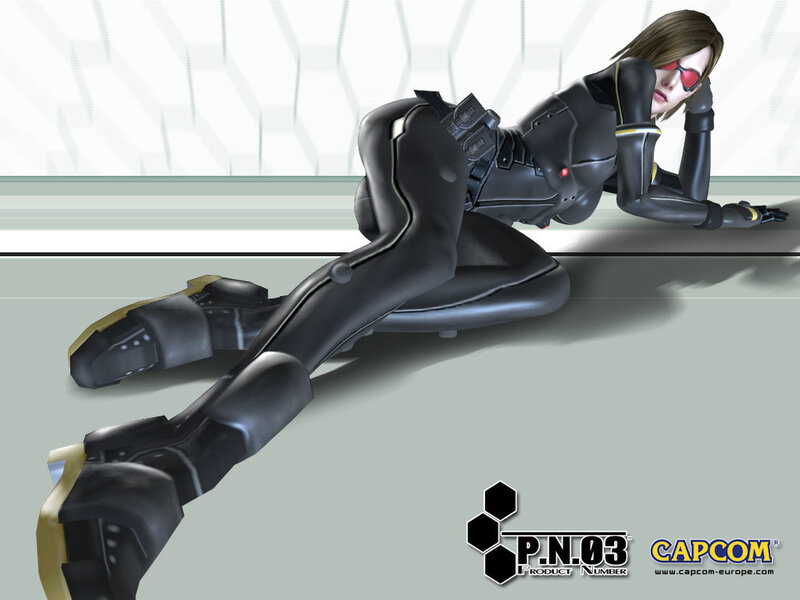 female character in black suit