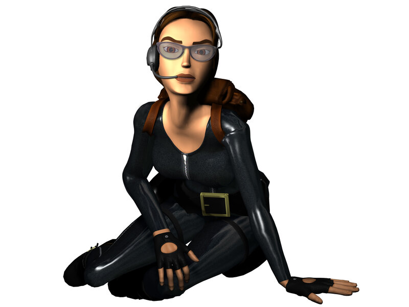 female character in black suit