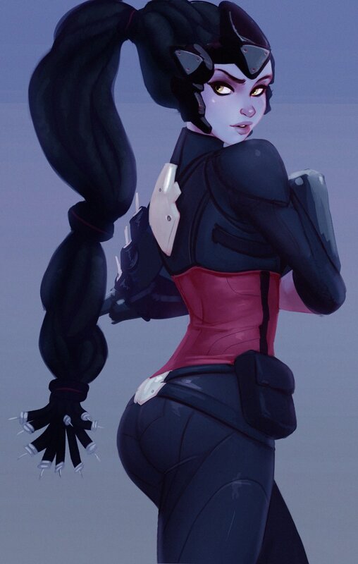 Female Character in Black Suit — Dramatic, Digital Art, Long Ponytail