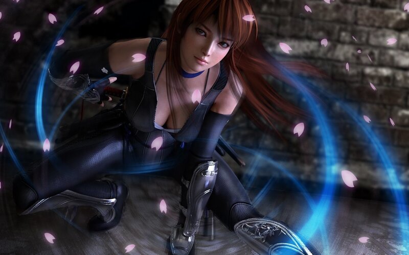 Female Character in Black Suit — Dramatic, Night, 3d Render, Cherry Blossoms