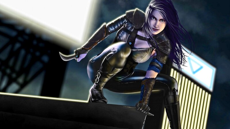 Female Character in Black Suit — Dramatic, Night, Digital Art