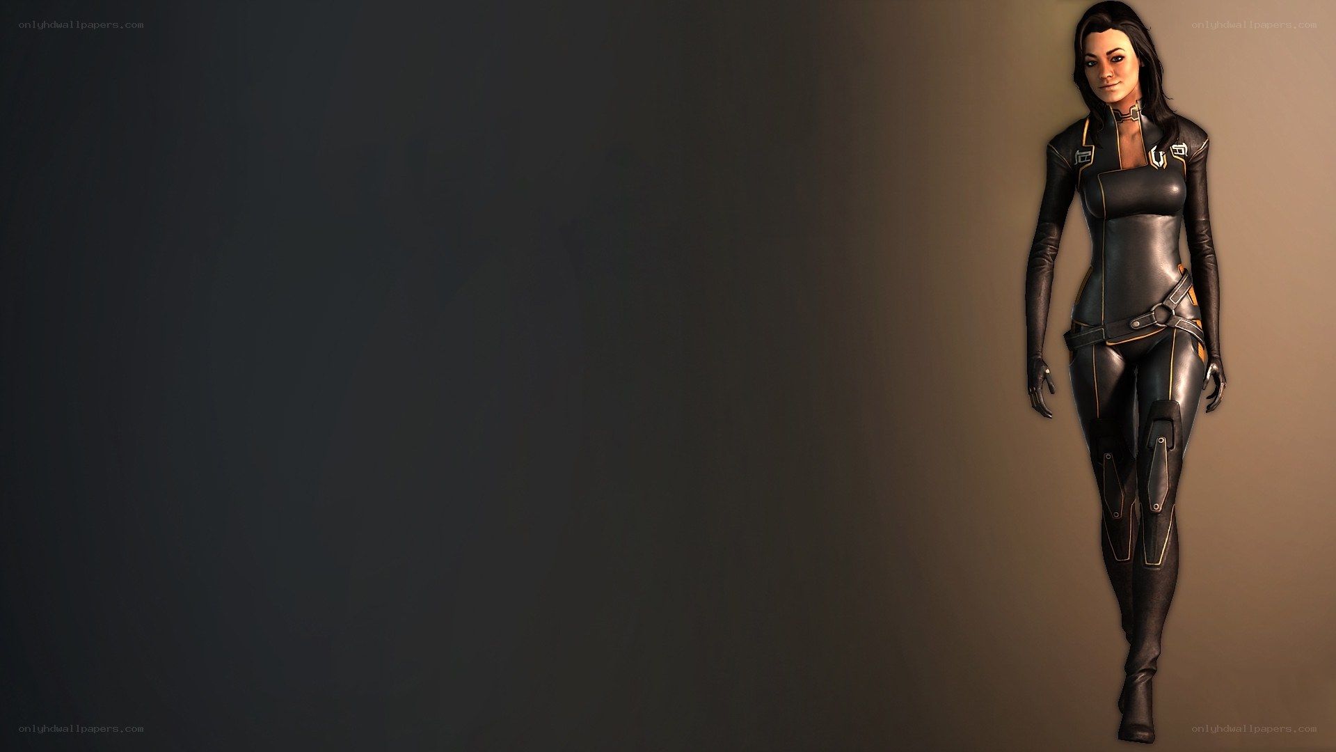 female character in black suit