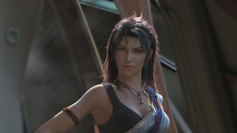 female character in black top