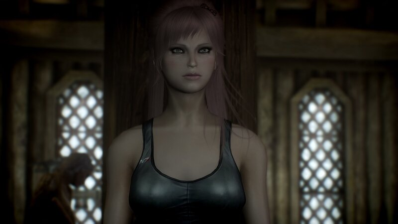 female character in black top