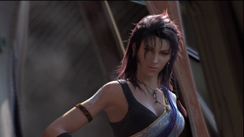 female character in black top
