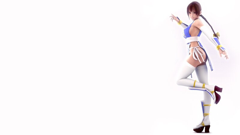 female character in blue and white outfit