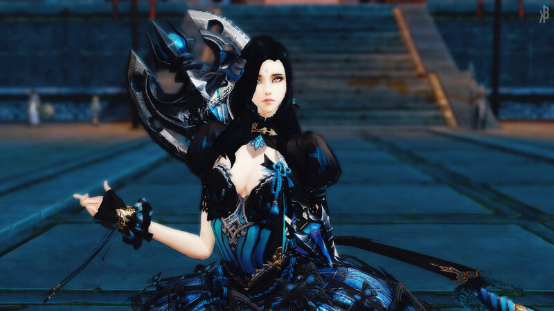 Female Character in Blue Armor — Dramatic, 3d Render, Sword