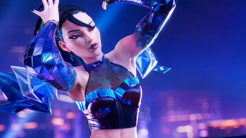 Female Character in Blue Armor — Dramatic, Night, 3d Render