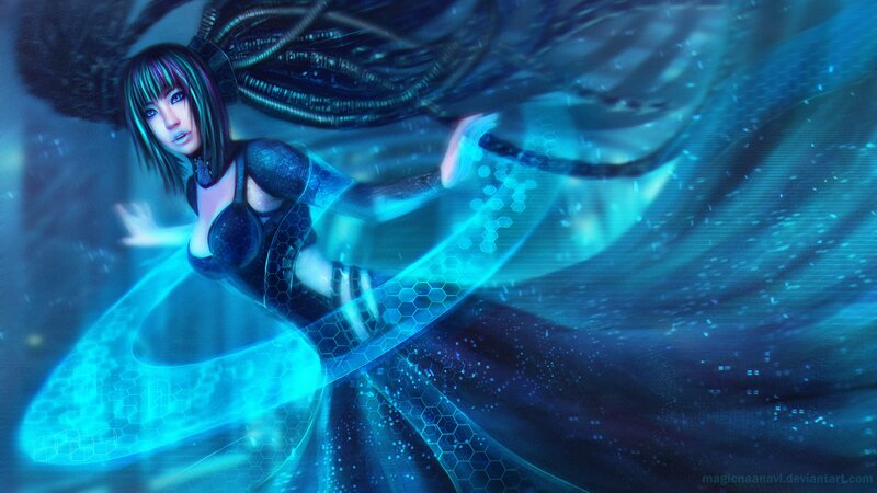 Female Character in Blue Light — Dramatic, Digital Art